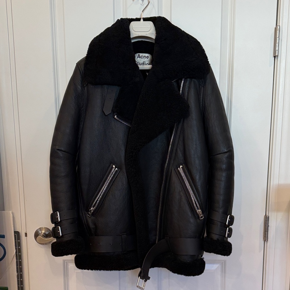 Acne Black Velocite Shearling Leather Jacket